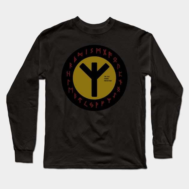 Yellow Elhaz Futhark Rune Symbol Long Sleeve T-Shirt by DepicSpirit